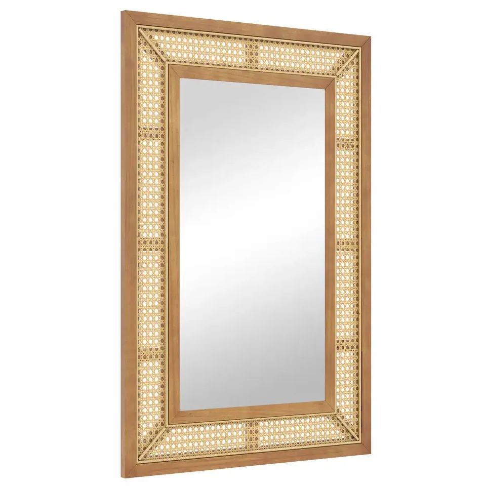 Miroir mural irrégulier en rotin et cadre bois – Image 3