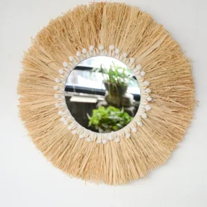 Miroir mural rond en raphia style boho