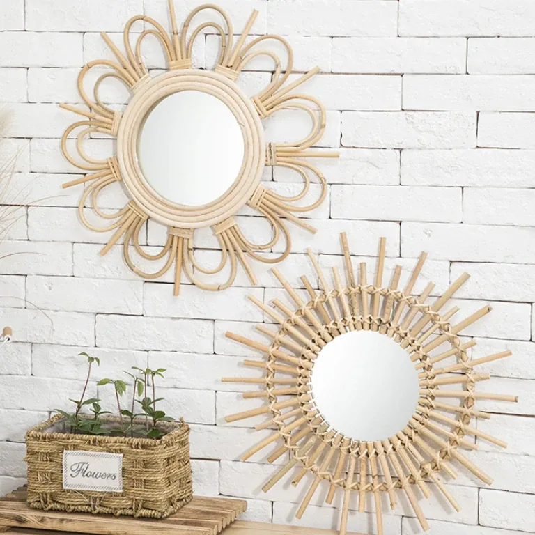 Miroir mural rond en rotin tressé motif tournesol – Image 2