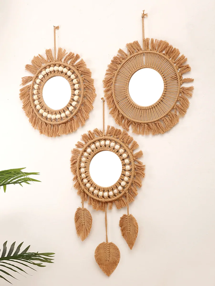 Miroir mural rond tissé à la main pour intérieur – Image 2