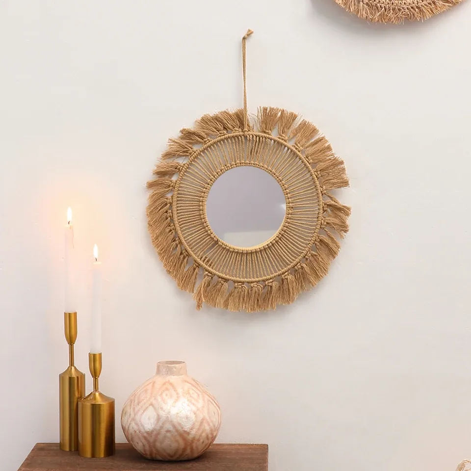 Miroir mural rond tissé à la main pour intérieur – Image 5