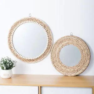 Miroir rond décoratif en rotin pour mur intérieur
