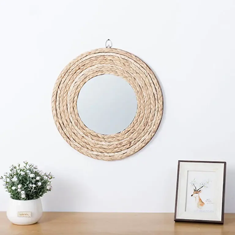 Miroir rond décoratif en rotin pour mur intérieur – Image 3