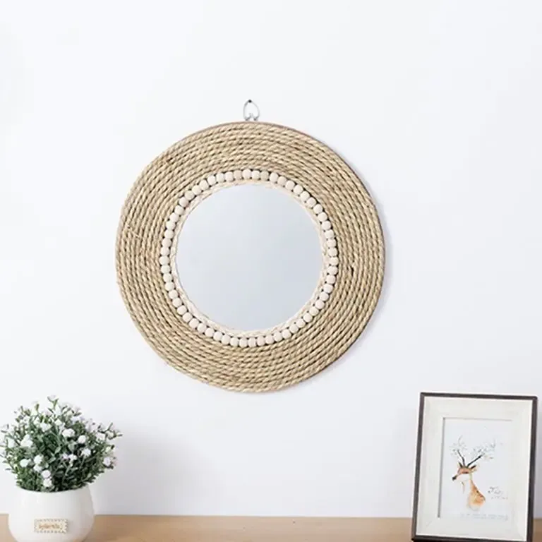Miroir rond décoratif en rotin pour mur intérieur – Image 4