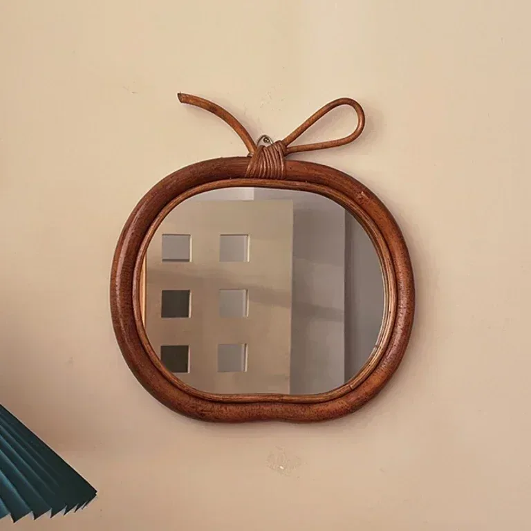 Miroir rond en rotin naturel suspendu, finition mate – Image 4