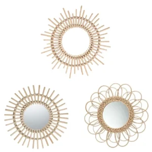 Miroir rond mural rotin style fleur