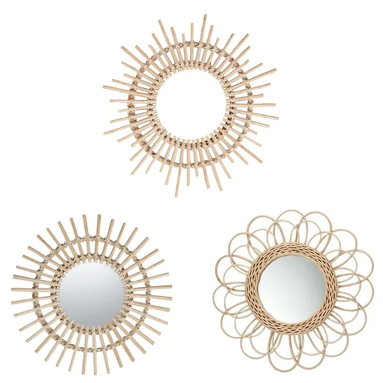 Miroir rond mural rotin style fleur