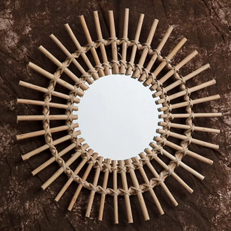 Miroir rond mural rotin style fleur – Image 2