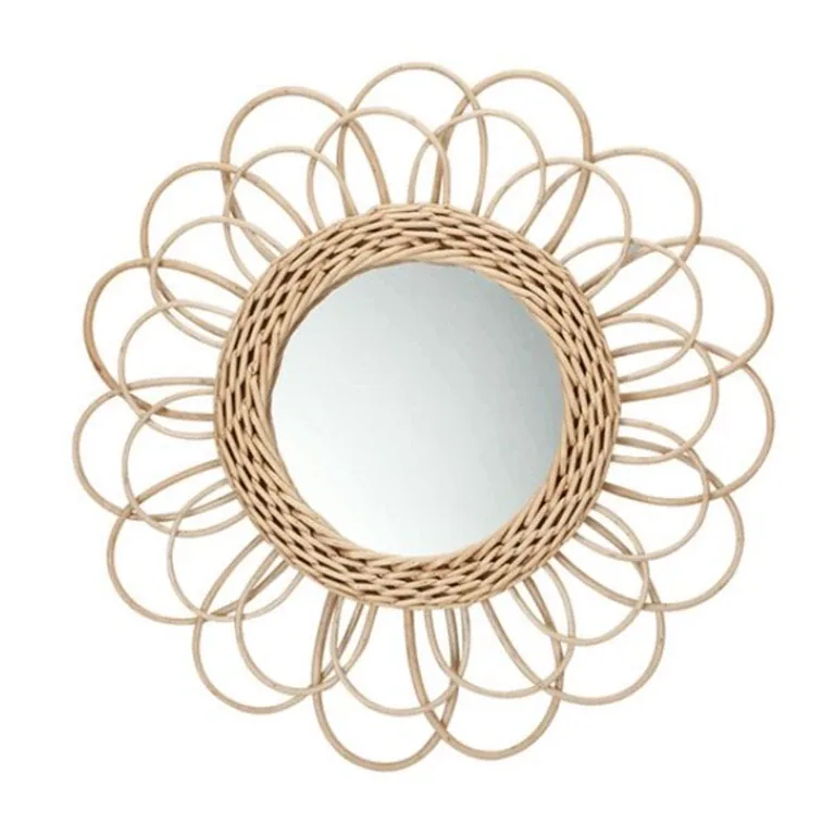 Miroir rond mural rotin style fleur – Image 3