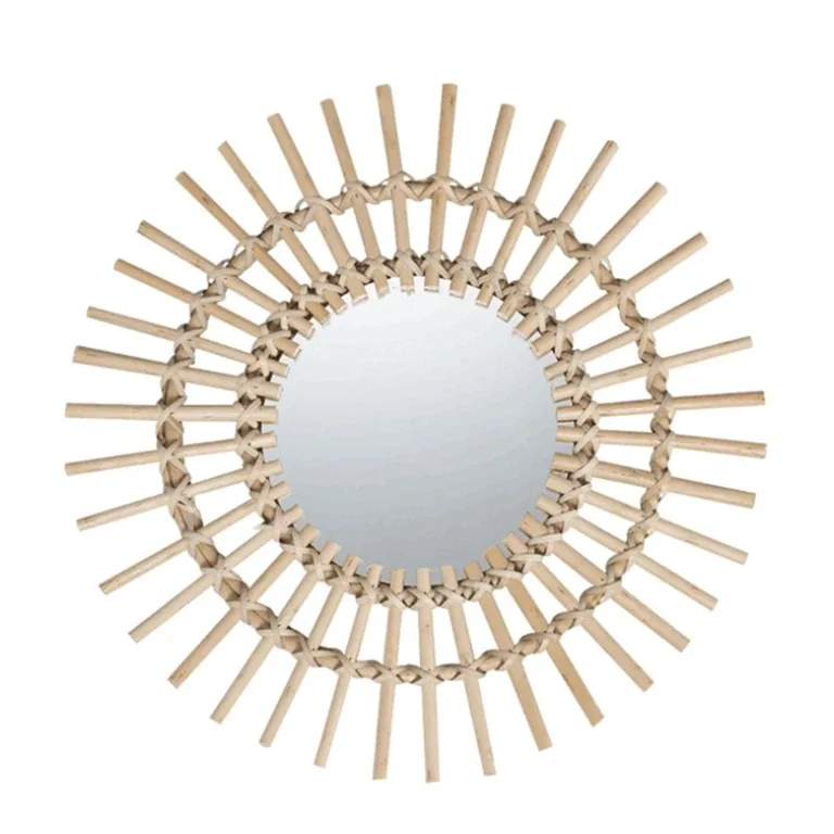 Miroir rond mural rotin style fleur – Image 4