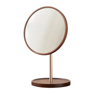 Miroir rond rotatif en bois et métal style rétro
