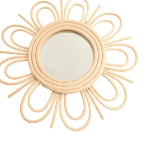 Miroir soleil bohème en rotin et verre rond
