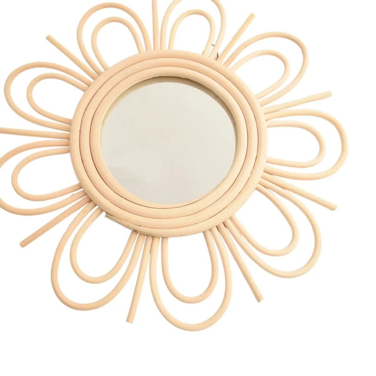 Miroir soleil bohème en rotin et verre rond