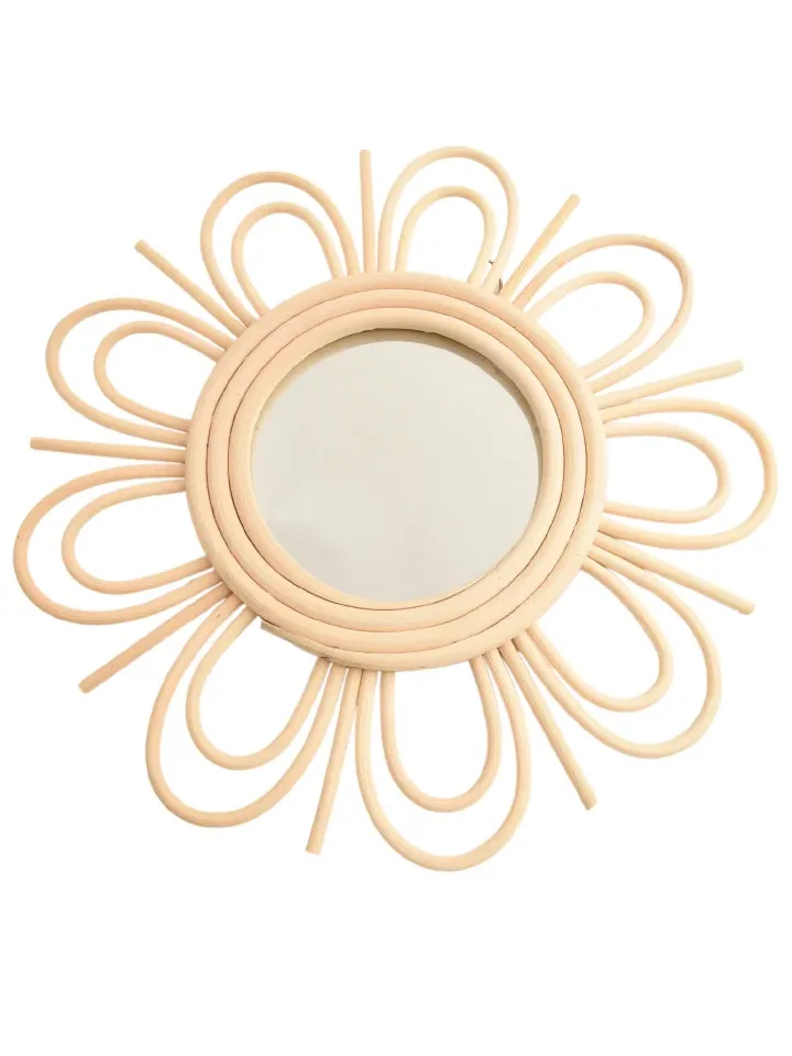 Miroir soleil bohème en rotin et verre rond – Image 3