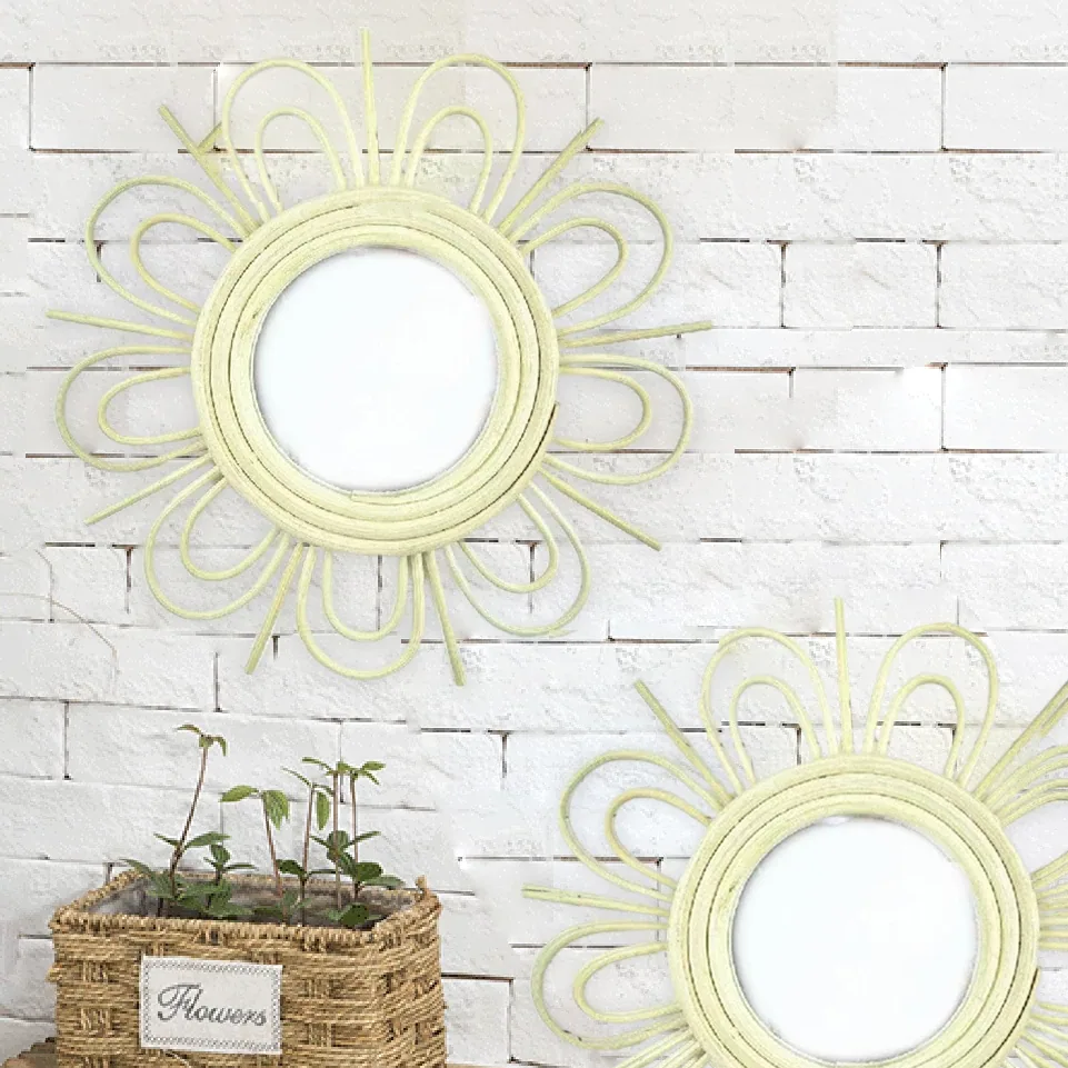 Miroir soleil bohème en rotin et verre rond – Image 5