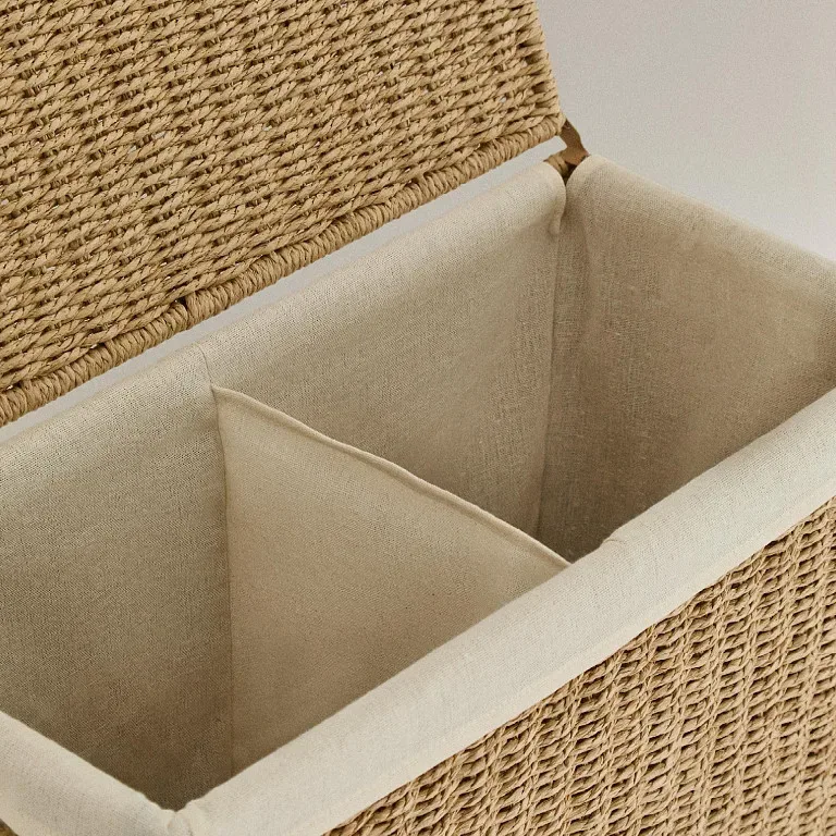 Panier à linge en osier tissé avec couvercle