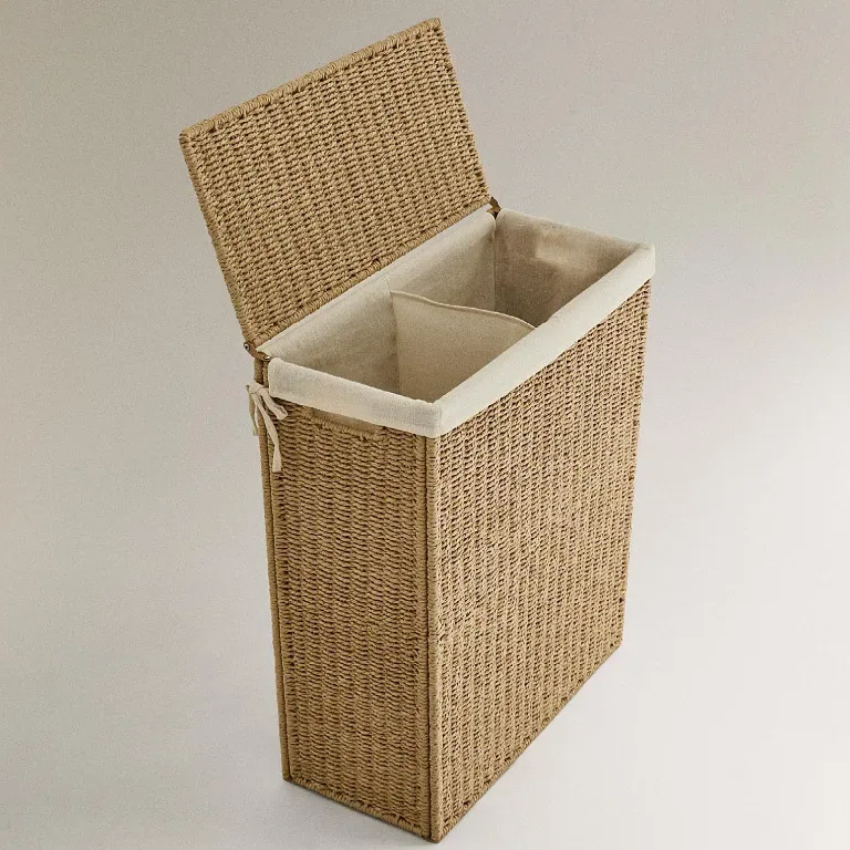 Panier à linge en osier tissé avec couvercle – Image 2