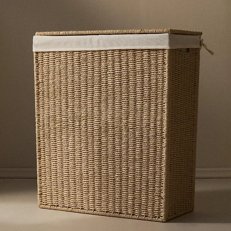 Panier à linge en osier tissé avec couvercle – Image 3