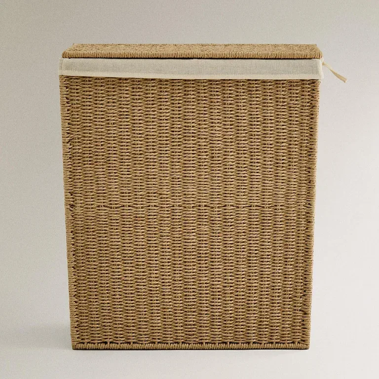 Panier à linge en osier tissé avec couvercle – Image 4