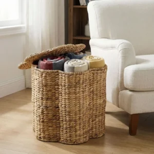 Panier à linge en osier tissé main naturel