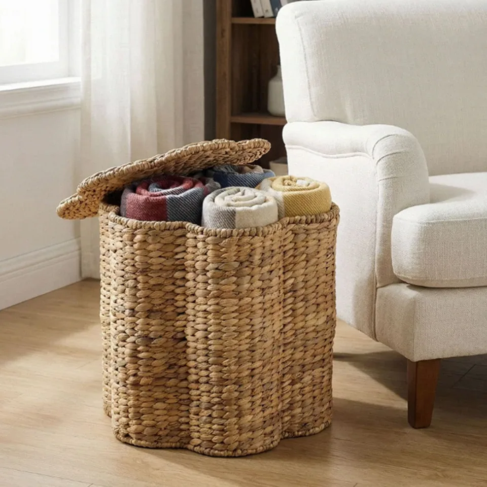 Panier à linge en osier tissé main naturel