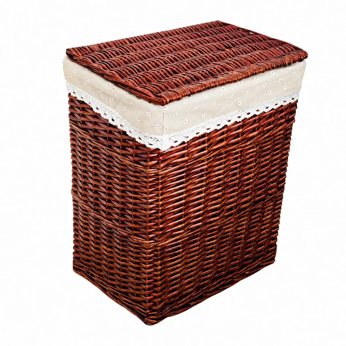 Panier à linge en osier tressé avec bordure dentelle