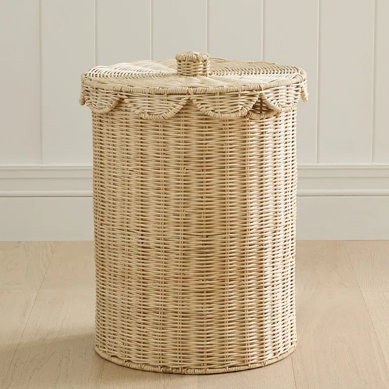 Panier à linge en osier tressé avec couvercle vague – Image 2