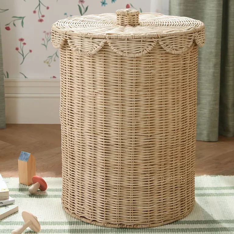 Panier à linge en osier tressé avec couvercle vague – Image 4