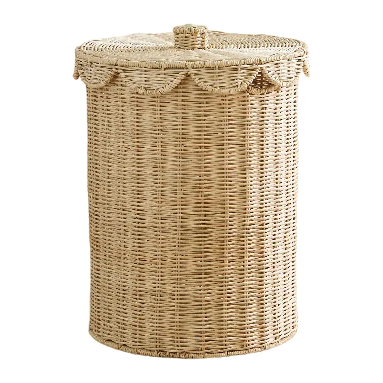 Panier à linge en osier tressé avec couvercle vague – Image 5