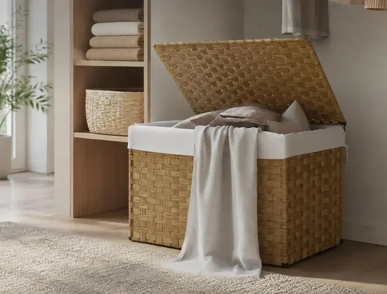 Panier à linge en polyrotin avec couvercle 55,5x35x34 cm – Image 3