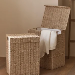 Panier à linge en rotin avec couvercle style japonais