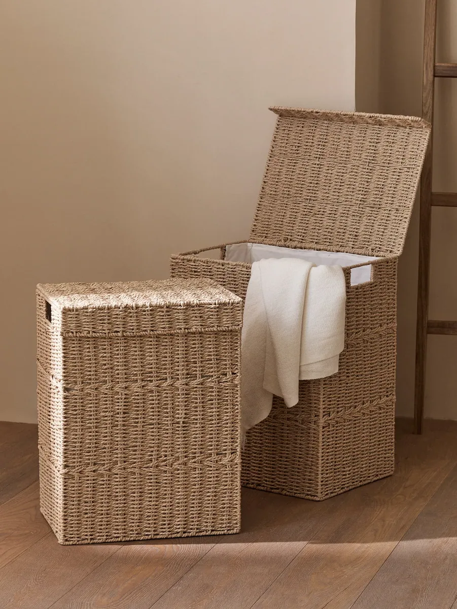 Panier à linge en rotin avec couvercle style japonais