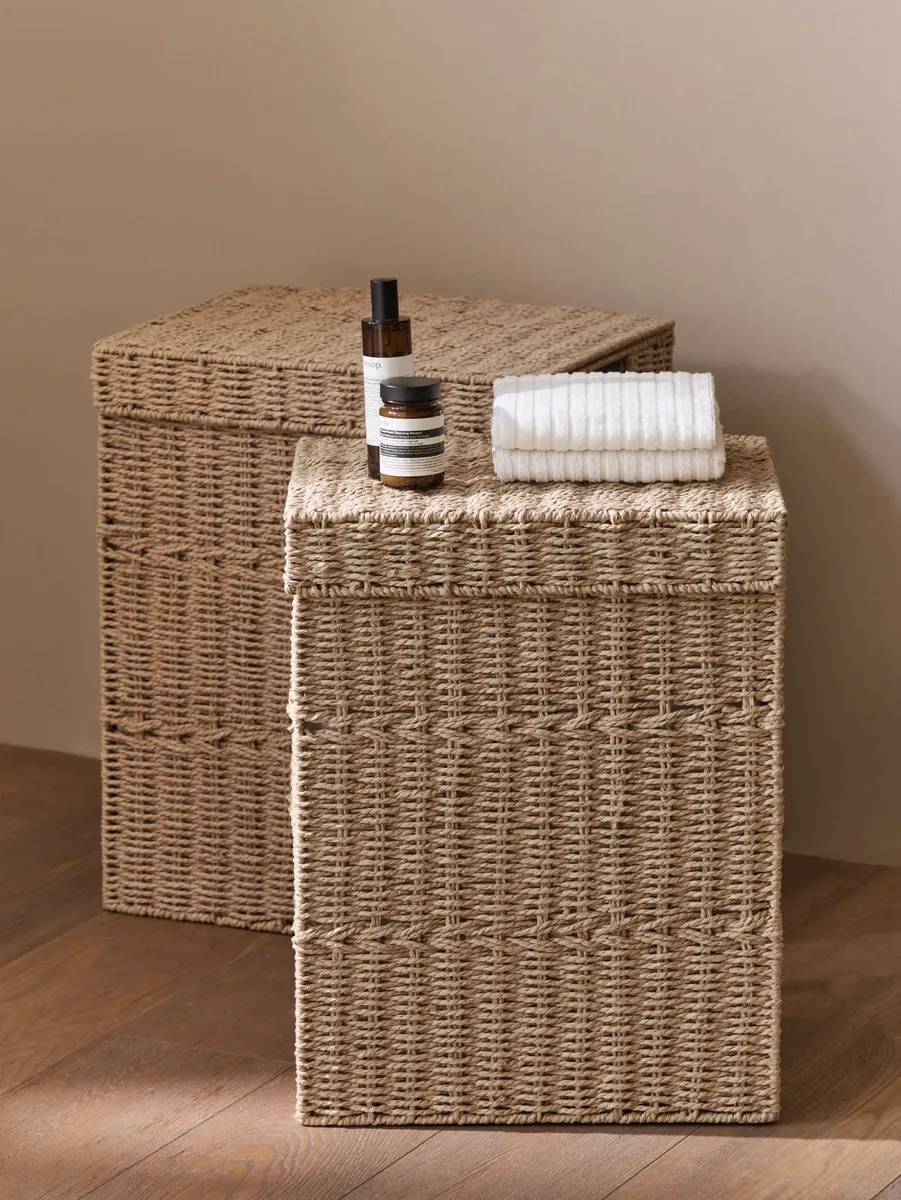 Panier à linge en rotin avec couvercle style japonais – Image 2