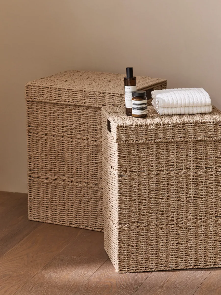 Panier à linge en rotin avec couvercle style japonais – Image 5