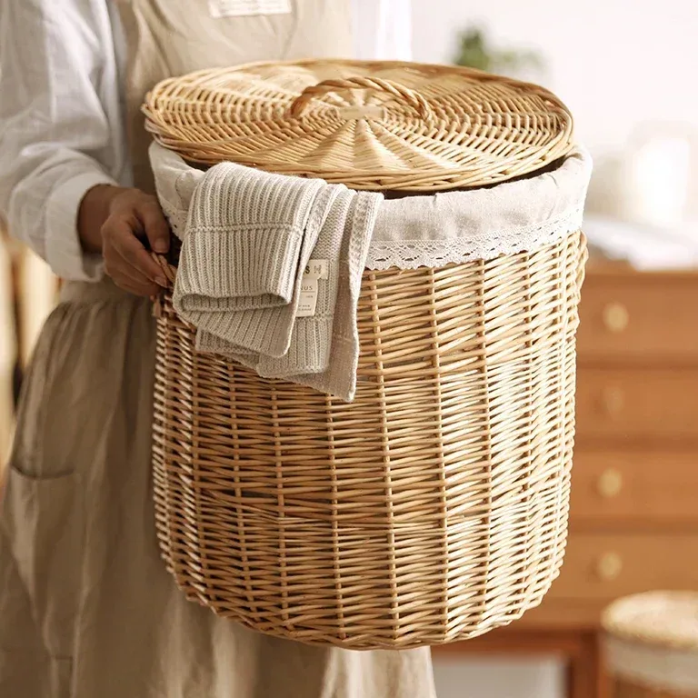 Panier à linge en rotin pliable et réutilisable – Image 2