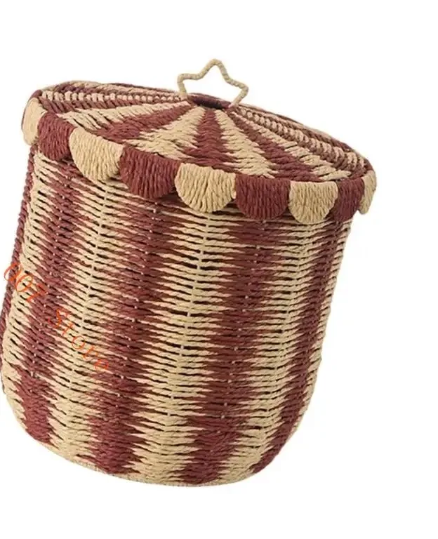 Panier à linge en rotin tissé avec couvercle C9GA