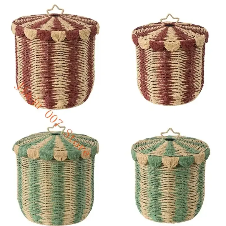 Panier à linge en rotin tissé avec couvercle C9GA – Image 2