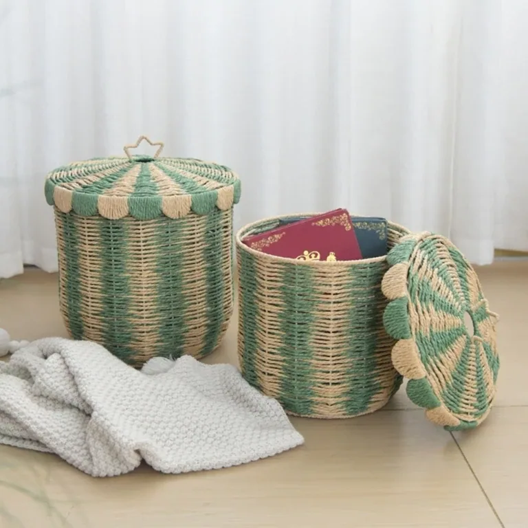 Panier à linge en rotin tissé avec couvercle C9GA – Image 3