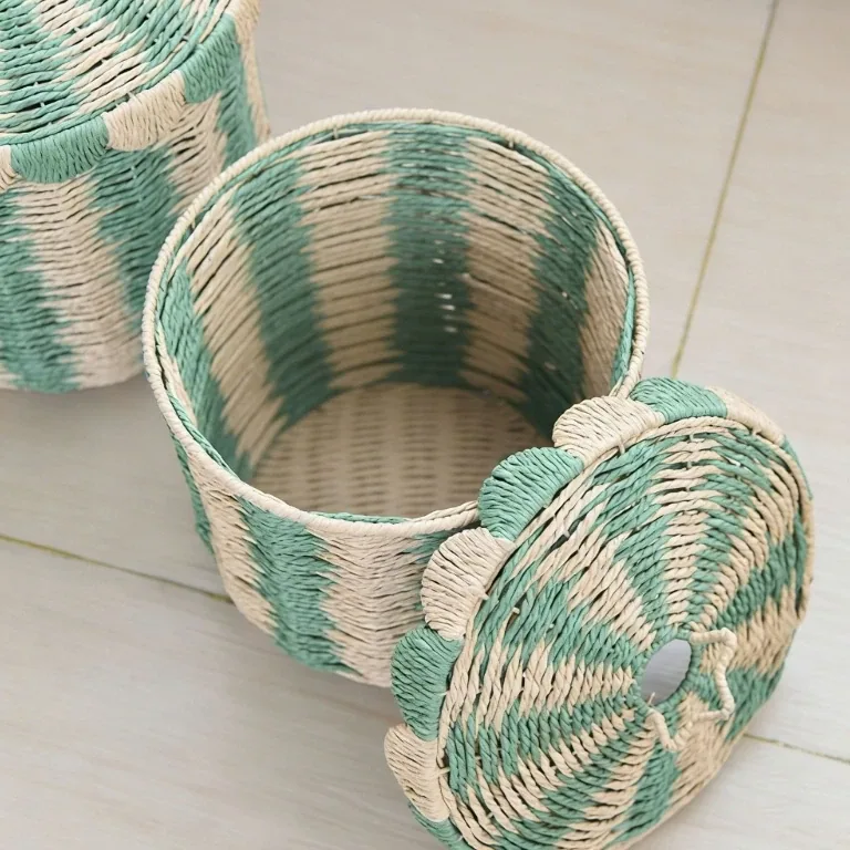 Panier à linge en rotin tissé avec couvercle C9GA – Image 4