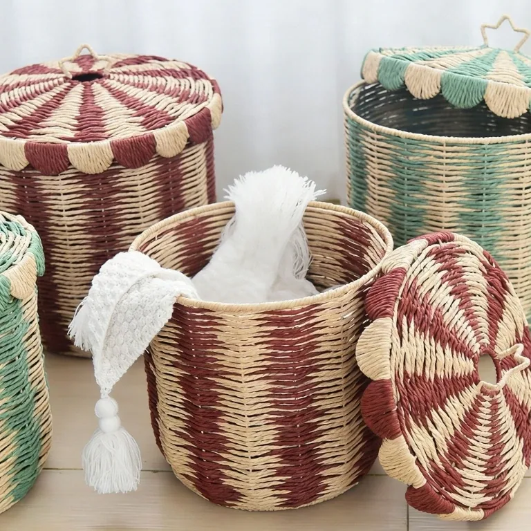 Panier à linge en rotin tissé avec couvercle C9GA – Image 5
