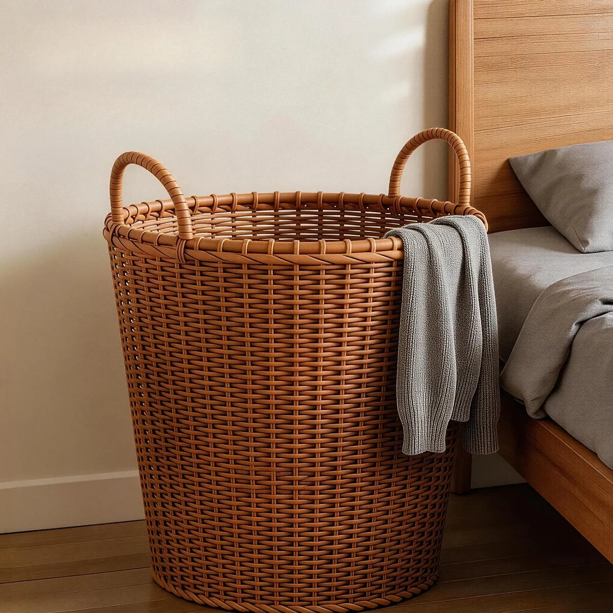 Panier à linge en rotin tressé portable – Image 3