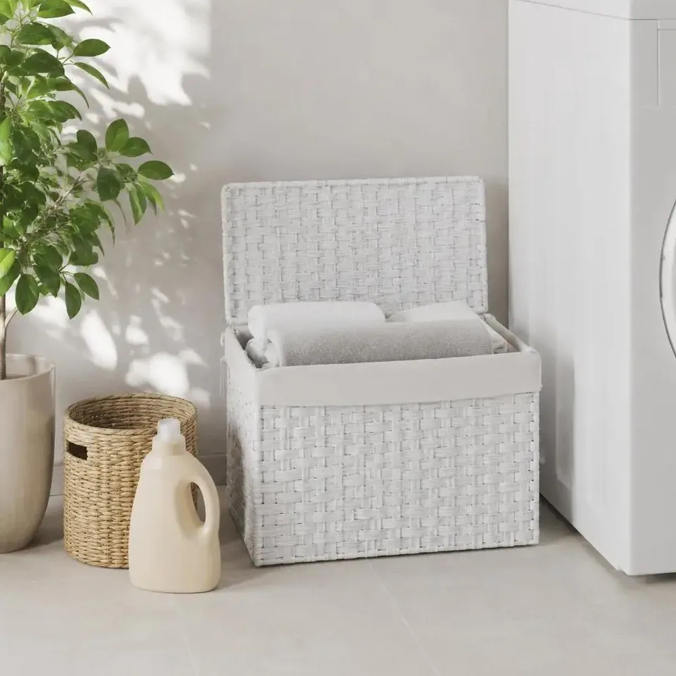 Panier à linge osier blanc avec couvercle 55,5x35x34 cm – Image 3