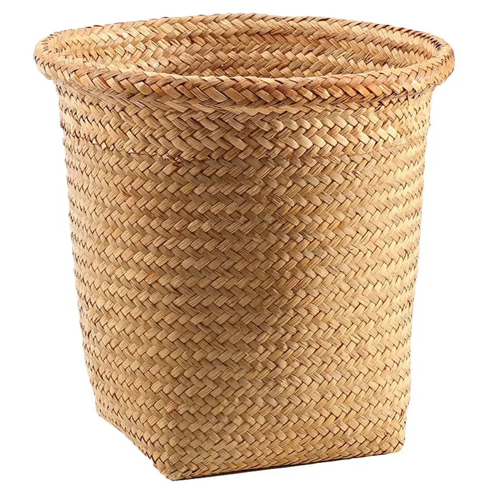 Panier à linge rond en osier tressé naturel