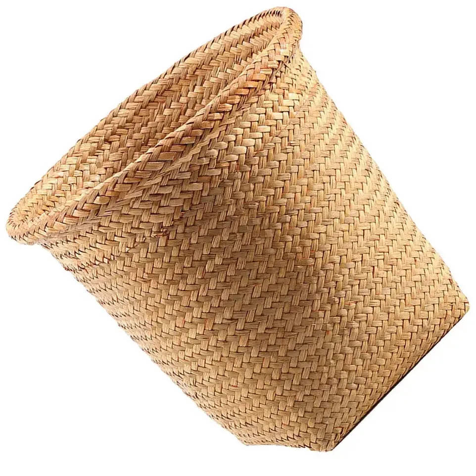 Panier à linge rond en osier tressé naturel – Image 2