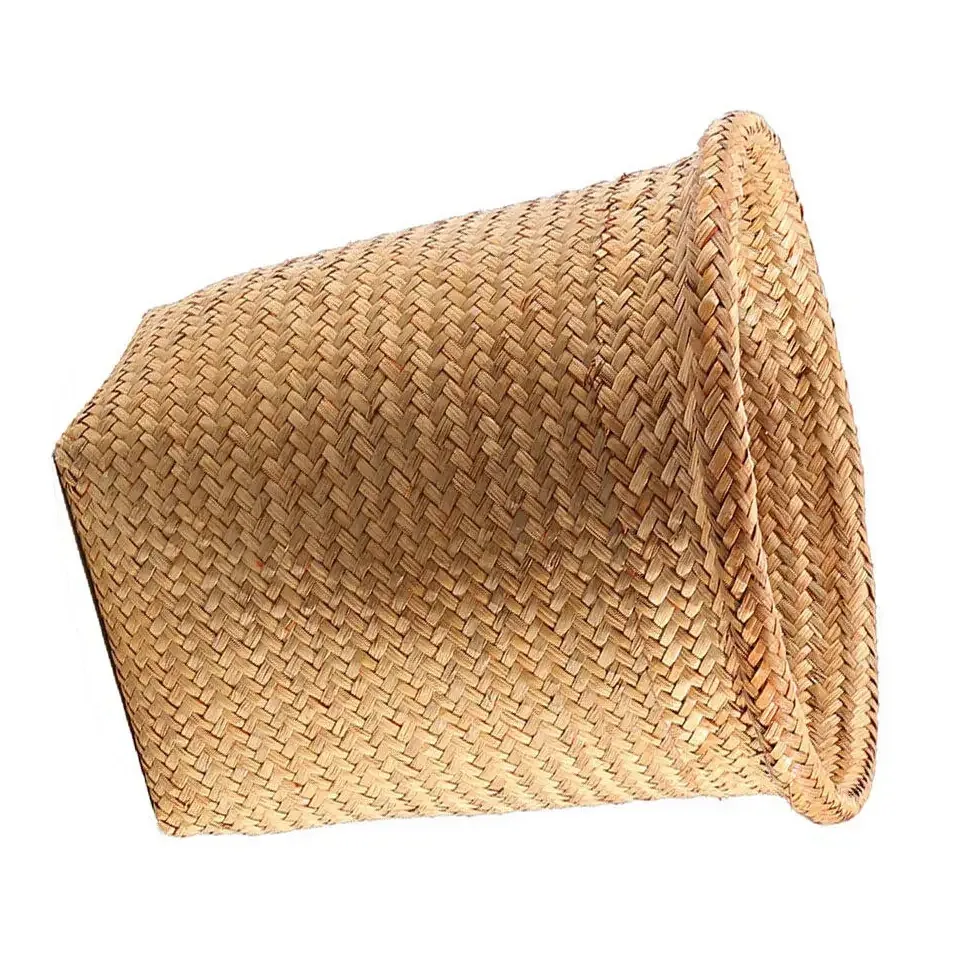 Panier à linge rond en osier tressé naturel – Image 3