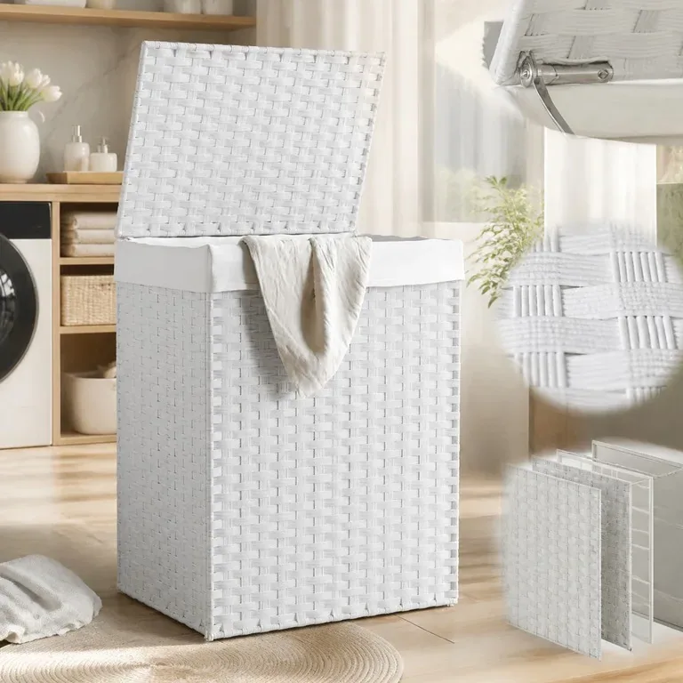 Panier à linge rotin blanc avec couvercle 46x33x60 cm – Image 4