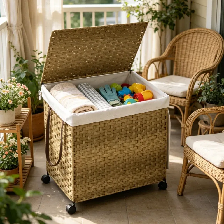 Panier à linge roulant en rotin synthétique 60x35x60.5 cm