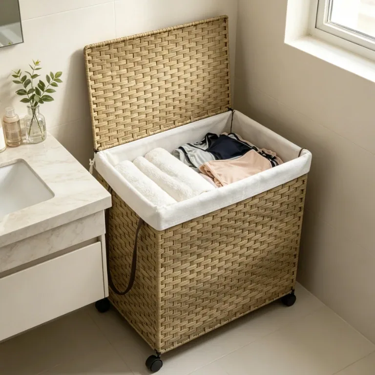 Panier à linge roulant en rotin synthétique 60x35x60.5 cm – Image 2