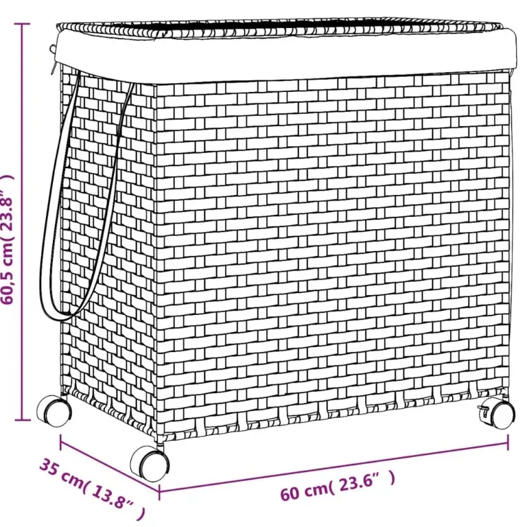 Panier à linge roulant en rotin synthétique 60x35x60.5 cm – Image 5