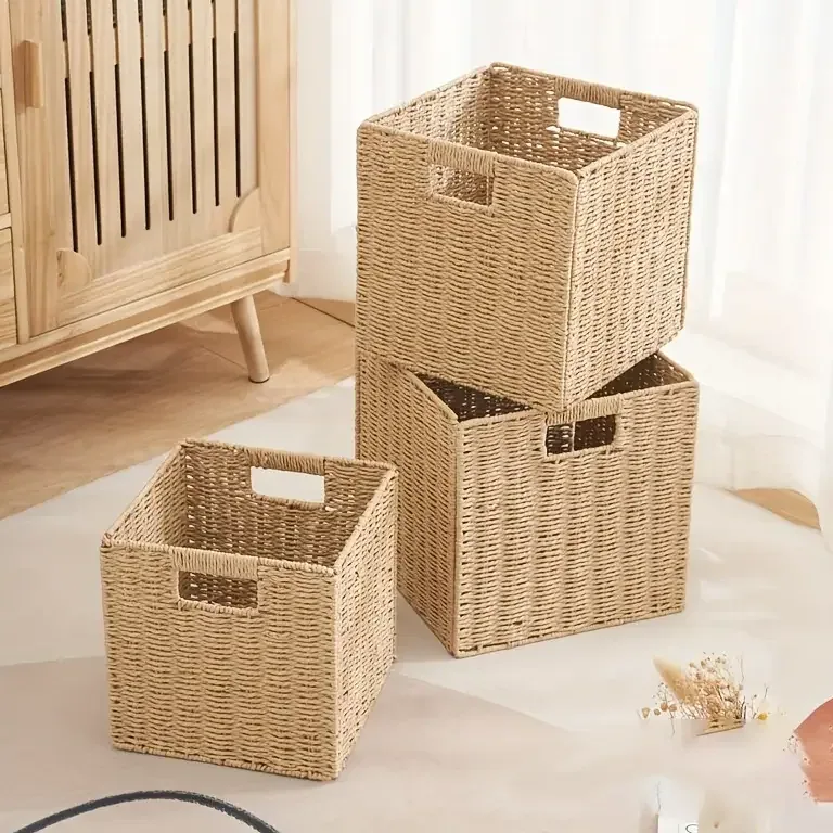 Panier cube pliable en osier pour rangement